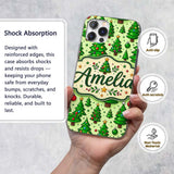 Cartoon Christmas Trees Green Ornaments Cute Custom Name Protective Phone Case Mobile Cover Durable Everyday Smartphone Shock Resistant