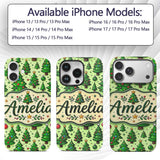 Cartoon Christmas Trees Green Ornaments Cute Custom Name Protective Phone Case Mobile Cover Durable Everyday Smartphone Shock Resistant
