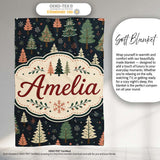 Scandi Forest Christmas Trees Pastel Green Pink Snowflakes Seamless  Personalised Custom Name Super Soft Fleece Blanket Bed Sofa Throw