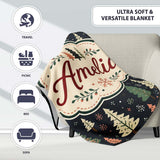 Scandi Forest Christmas Trees Pastel Green Pink Snowflakes Seamless  Personalised Custom Name Super Soft Fleece Blanket Bed Sofa Throw