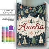 Scandi Forest Christmas Trees Pastel Green Pink Snowflakes Seamless  Personalised Custom Name Super Soft Fleece Blanket Bed Sofa Throw