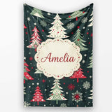 Nordic Christmas Trees Red White Green Snowflakes Festive Seamless  Personalised Custom Name Super Soft Fleece Blanket Bed Sofa Throw