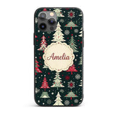Nordic Christmas Trees Red White Green Snowflakes Custom Name Protective Phone Case Mobile Cover Durable Everyday Smartphone Shock Resistant
