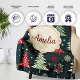 Nordic Christmas Trees Red White Green Snowflakes Festive Seamless  Personalised Custom Name Super Soft Fleece Blanket Bed Sofa Throw