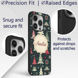 Nordic Christmas Trees Red White Green Snowflakes Custom Name Protective Phone Case Mobile Cover Durable Everyday Smartphone Shock Resistant
