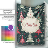 Nordic Christmas Trees Red White Green Snowflakes Festive Seamless  Personalised Custom Name Super Soft Fleece Blanket Bed Sofa Throw