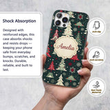 Nordic Christmas Trees Red White Green Snowflakes Custom Name Protective Phone Case Mobile Cover Durable Everyday Smartphone Shock Resistant