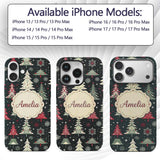 Nordic Christmas Trees Red White Green Snowflakes Custom Name Protective Phone Case Mobile Cover Durable Everyday Smartphone Shock Resistant