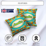 Custom Name Burger Cartoon Seamless Pattern Blue Background Food Square Filled Cushion Throw Pillow Sofa Bed Home Decor Zip Washable UK Made