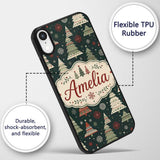 Scandi Christmas Trees Snowflakes Red Green Dark Custom Name Protective Phone Case Mobile Cover Durable Everyday Smartphone Shock Resistant