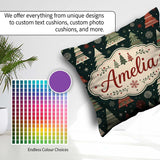Custom Name Christmas Trees Snowflakes Red Green Dark Background Square Filled Cushion Throw Pillow Sofa Bed Home Decor Zip Washable UK Made