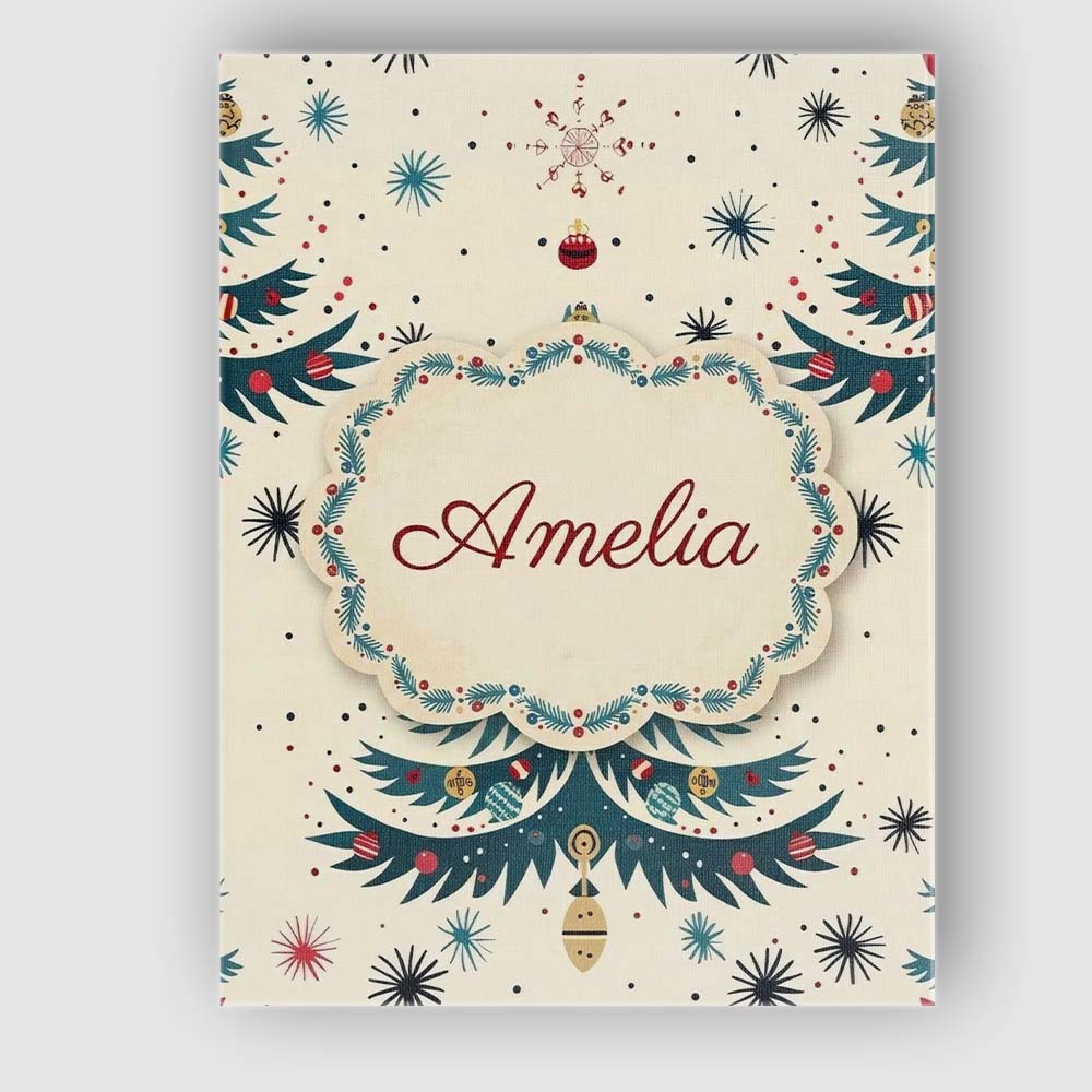 Personalised Name Mid Century Christmas Custom  Modern Room Accent Elegant Feature Canvas Wall Art Print Decor Picture Ready to Hang