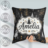 Custom Name Luxury Christmas Trees Black Silver Glitter Seamless Square Filled Cushion Throw Pillow Sofa Bed Home Decor Zip Washable UK Made
