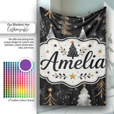 Luxury Christmas Trees Black Gold Silver Glitter Stars Seamless  Personalised Custom Name Super Soft Fleece Blanket Bed Sofa Throw