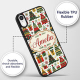 Festive Christmas Trees Gifts Presents Red Green Custom Name Protective Phone Case Mobile Cover Durable Everyday Smartphone Shock Resistant