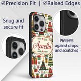 Festive Christmas Trees Gifts Presents Red Green Custom Name Protective Phone Case Mobile Cover Durable Everyday Smartphone Shock Resistant