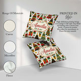 Custom Name Festive Christmas Trees Gifts Presents Green Pattern Square Filled Cushion Throw Pillow Sofa Bed Home Decor Zip Washable UK Made