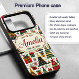 Festive Christmas Trees Gifts Presents Red Green Custom Name Protective Phone Case Mobile Cover Durable Everyday Smartphone Shock Resistant