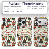 Festive Christmas Trees Gifts Presents Red Green Custom Name Protective Phone Case Mobile Cover Durable Everyday Smartphone Shock Resistant