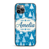 Snowy Blue Winter Christmas Trees Snowflakes Custom Name Protective Phone Case Mobile Cover Durable Everyday Smartphone Shock Resistant
