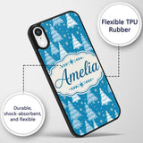Snowy Blue Winter Christmas Trees Snowflakes Custom Name Protective Phone Case Mobile Cover Durable Everyday Smartphone Shock Resistant