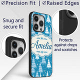 Snowy Blue Winter Christmas Trees Snowflakes Custom Name Protective Phone Case Mobile Cover Durable Everyday Smartphone Shock Resistant