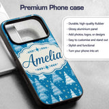 Snowy Blue Winter Christmas Trees Snowflakes Custom Name Protective Phone Case Mobile Cover Durable Everyday Smartphone Shock Resistant