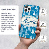 Snowy Blue Winter Christmas Trees Snowflakes Custom Name Protective Phone Case Mobile Cover Durable Everyday Smartphone Shock Resistant