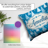 Custom Name Snowy Blue Winter Christmas Trees Snowflakes Pattern Square Filled Cushion Throw Pillow Sofa Bed Home Decor Zip Washable UK Made