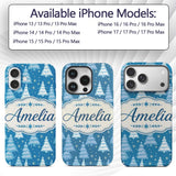 Snowy Blue Winter Christmas Trees Snowflakes Custom Name Protective Phone Case Mobile Cover Durable Everyday Smartphone Shock Resistant