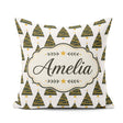 Custom Name Minimal Trees Gold Garland White Background Seamless Square Filled Cushion Throw Pillow Sofa Bed Home Decor Zip Washable UK Made