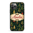 Vintage Christmas Trees Dark Green Gold Stars Custom Name Protective Phone Case Mobile Cover Durable Everyday Smartphone Shock Resistant