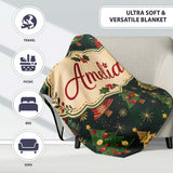 Vintage Christmas Trees Dark Green Gold Stars Holiday Seamless  Personalised Custom Name Super Soft Fleece Blanket Bed Sofa Throw