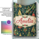 Vintage Christmas Trees Dark Green Gold Stars Holiday Seamless  Personalised Custom Name Super Soft Fleece Blanket Bed Sofa Throw