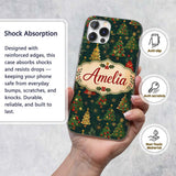 Vintage Christmas Trees Dark Green Gold Stars Custom Name Protective Phone Case Mobile Cover Durable Everyday Smartphone Shock Resistant