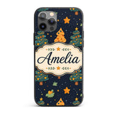 Cute Cartoon Christmas Trees Stars Navy Night Custom Name Protective Phone Case Mobile Cover Durable Everyday Smartphone Shock Resistant