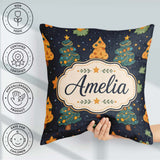 Custom Name Cute Cartoon Trees Stars Navy Night Seamless Pattern Square Filled Cushion Throw Pillow Sofa Bed Home Decor Zip Washable UK Made