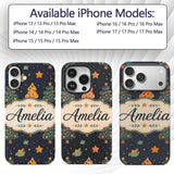Cute Cartoon Christmas Trees Stars Navy Night Custom Name Protective Phone Case Mobile Cover Durable Everyday Smartphone Shock Resistant