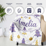 Pastel Christmas Trees Ornaments Soft Purple Yellow Seamless Pattern  Personalised Custom Name Super Soft Fleece Blanket Bed Sofa Throw
