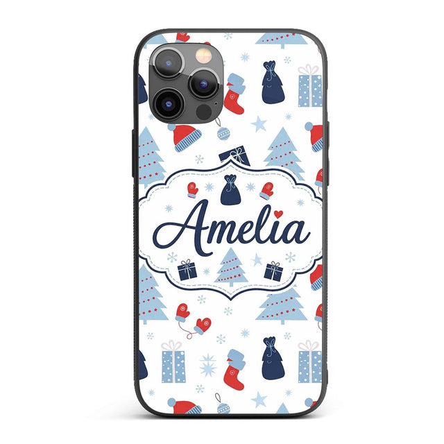 Winter Christmas Trees Gifts Mittens Seamless Custom Name Protective Phone Case Mobile Cover Durable Everyday Smartphone Shock Resistant