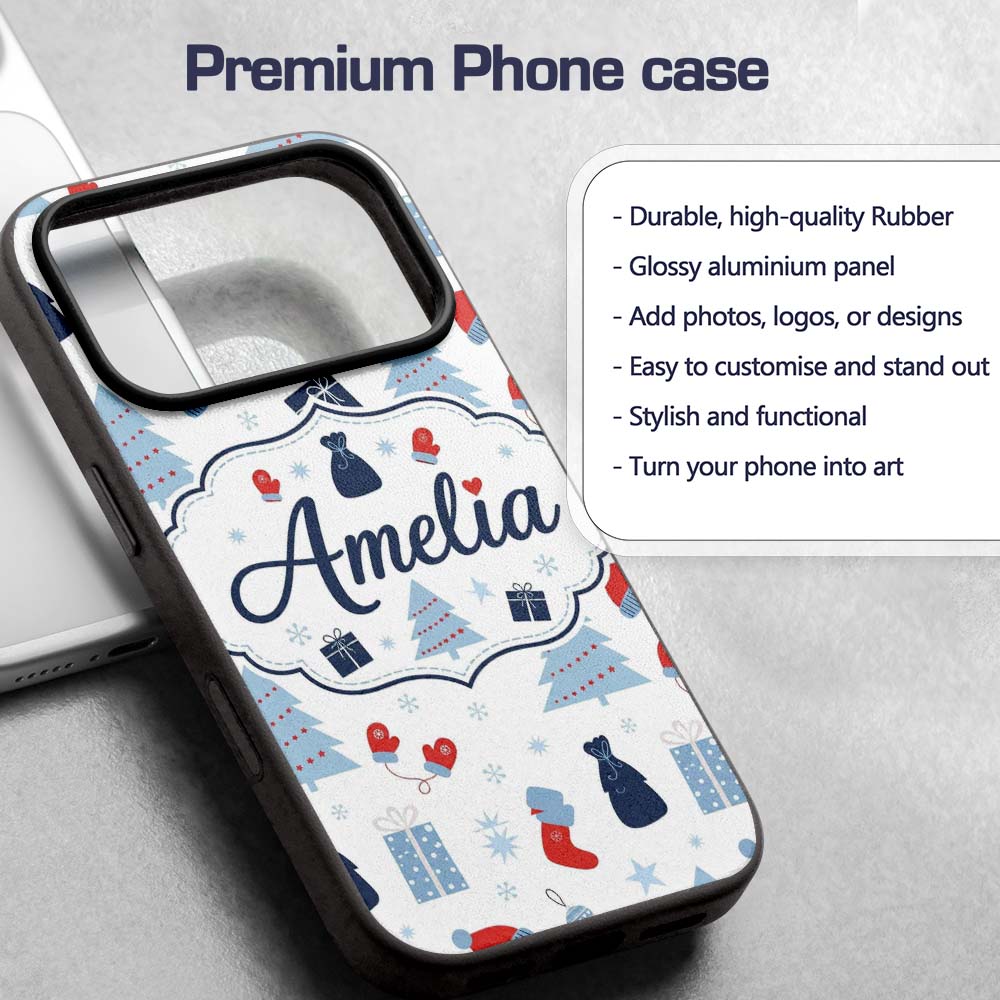 Winter Christmas Trees Gifts Mittens Seamless Custom Name Protective Phone Case Mobile Cover Durable Everyday Smartphone Shock Resistant