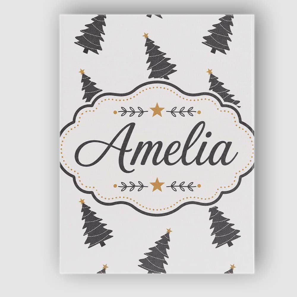 Personalised Name Minimal Black Christmas Custom  Unique Gift Idea Elegant Feature Canvas Wall Art Print Decor Picture Ready to Hang