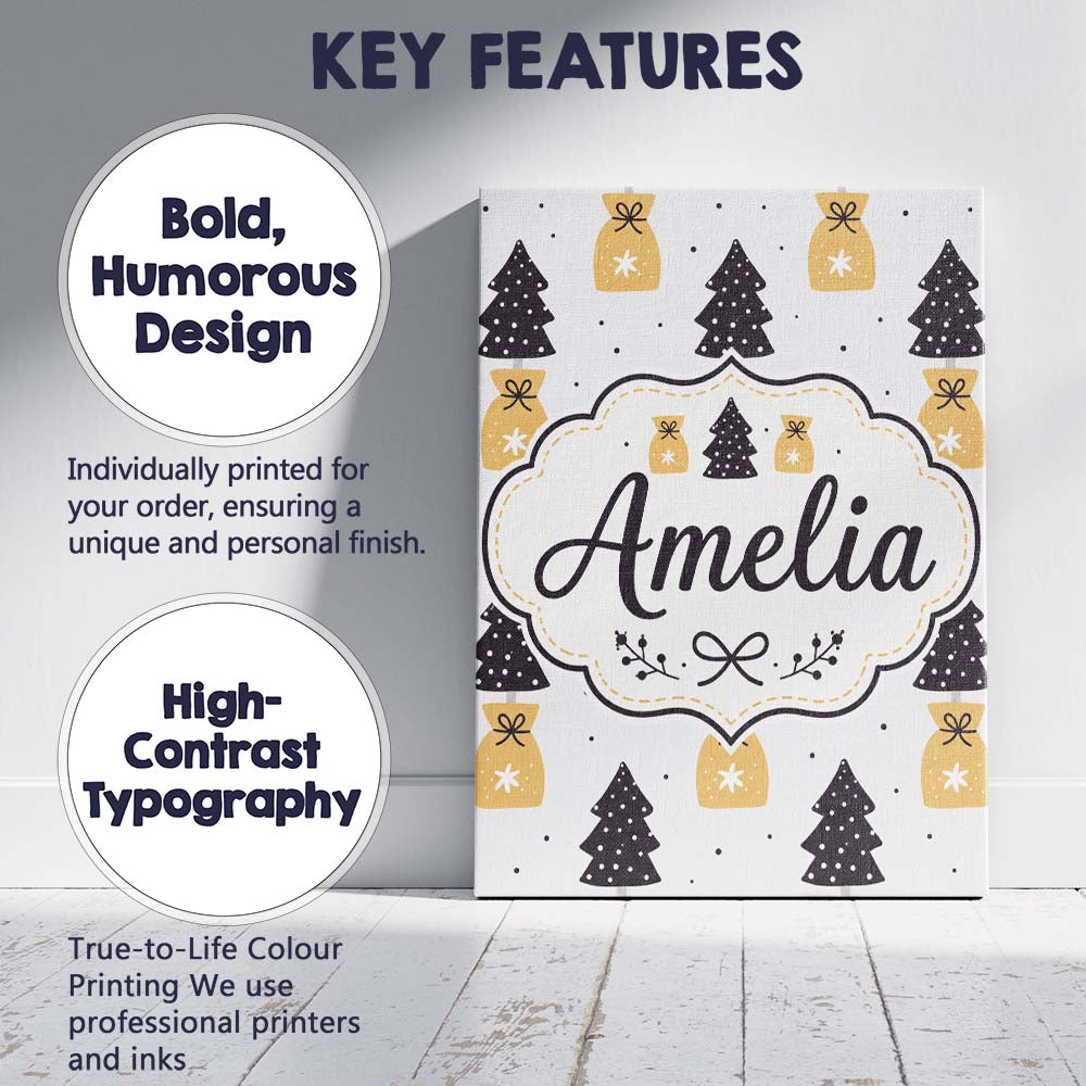 Personalised Name Scandi Christmas Trees Custom  Unique Gift Idea Elegant Feature Canvas Wall Art Print Decor Picture Ready to Hang