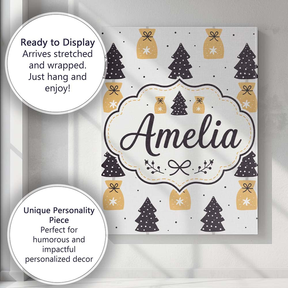 Personalised Name Scandi Christmas Trees Custom  Unique Gift Idea Elegant Feature Canvas Wall Art Print Decor Picture Ready to Hang