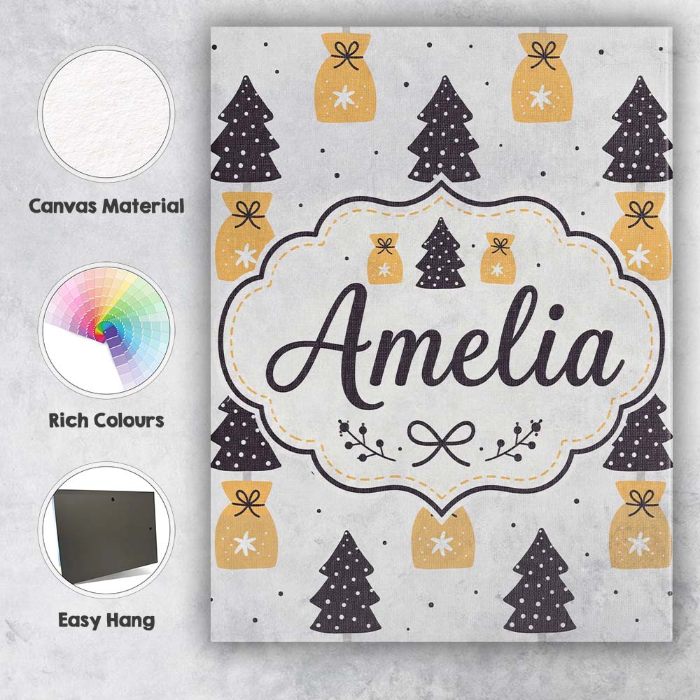 Personalised Name Scandi Christmas Trees Custom  Unique Gift Idea Elegant Feature Canvas Wall Art Print Decor Picture Ready to Hang