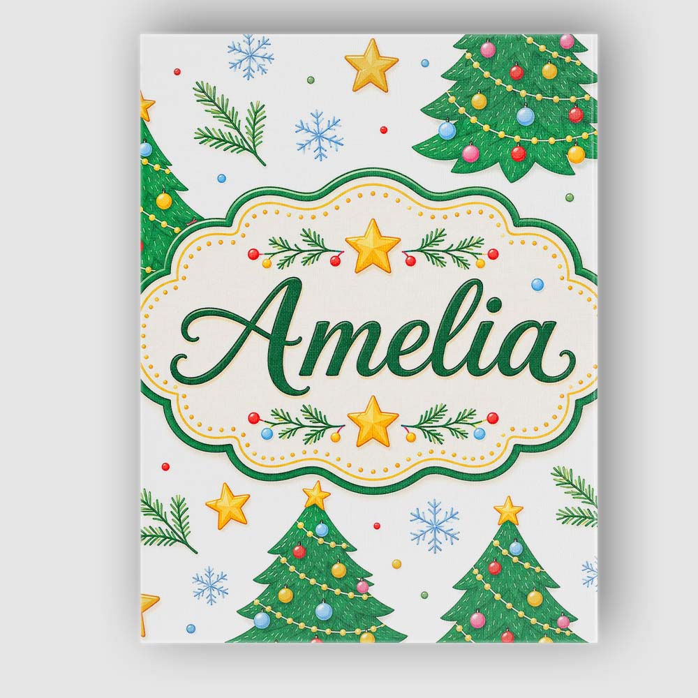 Personalised Name Decorated Christmas Trees Custom  Bespoke Interior Contemporary Canvas Wall Art Print Decor Picture Ready to Hang