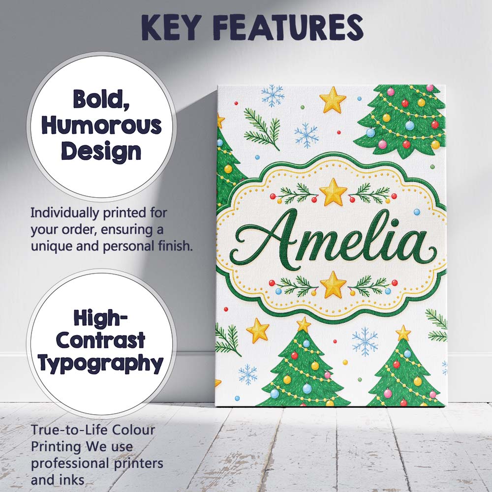 Personalised Name Decorated Christmas Trees Custom  Bespoke Interior Contemporary Canvas Wall Art Print Decor Picture Ready to Hang
