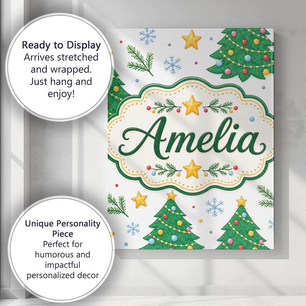 Personalised Name Decorated Christmas Trees Custom  Bespoke Interior Contemporary Canvas Wall Art Print Decor Picture Ready to Hang