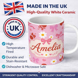 Personalized Custom Name Pink Cherry and Bow Decorative with Floral Elements Sweet Style 11oz Ceramic Coffee Tea Mug White Large Handle