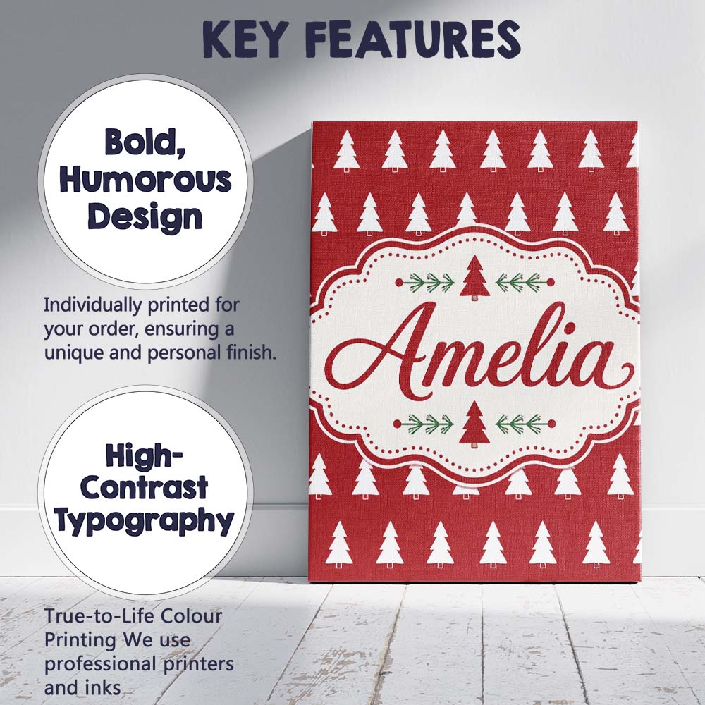 Personalised Name Simple White Christmas Custom  Unique Gift Idea Elegant Feature Canvas Wall Art Print Decor Picture Ready to Hang